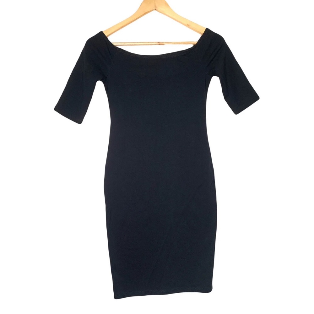 SHEIN Short Bodycon Dress Women Small S 4 Black 3/4 Sleeve Knee Length